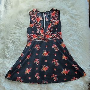 Black Floral V neck Summer Dress